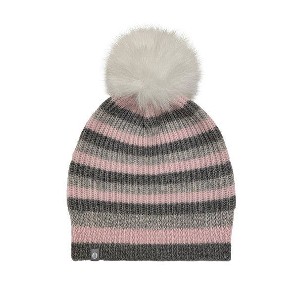 Cashmere Striped Pom Pom Hat
